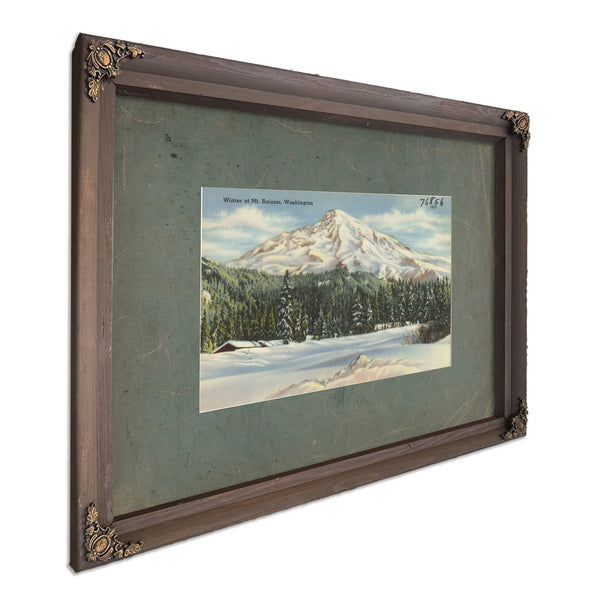 Winter At Mt Rainier Washington, Bourbon frame — vintage framed wall art by Bella Frye