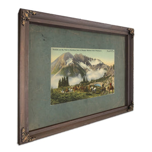 Tourist On The Trail Southern End Of Olympic National Park Washington'1, Bourbon frame — vintage framed wall art by Bella Frye