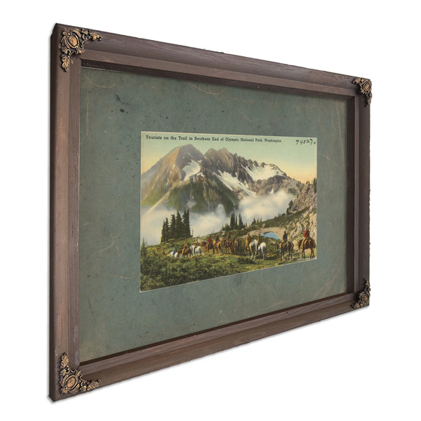 Tourist On The Trail Southern End Of Olympic National Park Washington'1, Bourbon frame — vintage framed wall art by Bella Frye