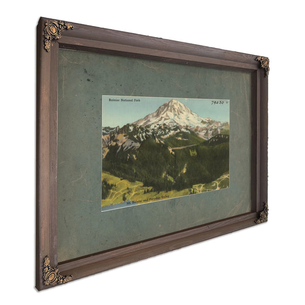 Rainier National Park Mt Rainier And Paradise Valley Washington'5, Bourbon frame — vintage framed wall art by Bella Frye