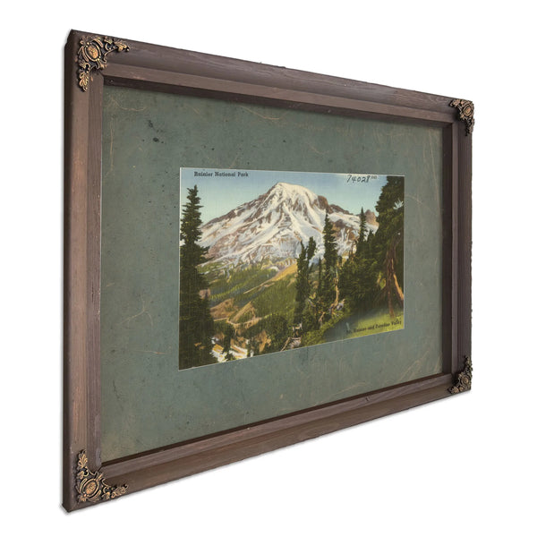 Rainier National Park Mt Rainier And Paradise Valley, Bourbon frame — vintage framed wall art by Bella Frye