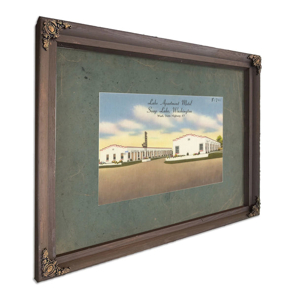 Lake Apartments Motel Soap Lake Washingtonwash State Highway 7, Bourbon frame — vintage framed wall art by Bella Frye