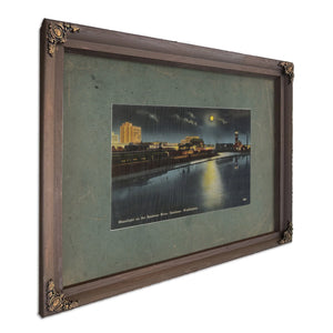 Moonlight On The Spokane River Spokane Washington, Bourbon frame — vintage framed wall art by Bella Frye