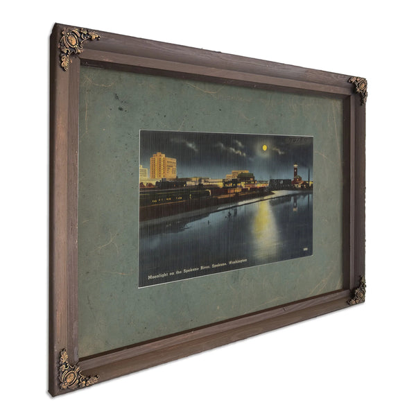 Moonlight On The Spokane River Spokane Washington, Bourbon frame — vintage framed wall art by Bella Frye