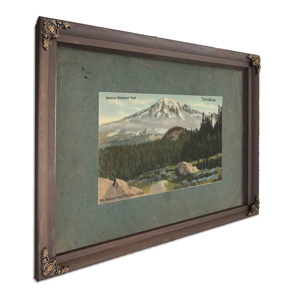 Rainier National Park Mt Rainier And Paradise Valley'1, Bourbon frame — vintage framed wall art by Bella Frye