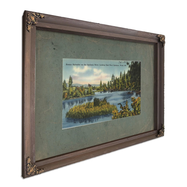 Scenic Splendor On The Spokane River Looking East Near Spokane Wash, Bourbon frame — vintage framed wall art by Bella Frye