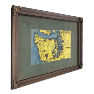 Sportsman And Tourist Map Of Olympic Peninsula Washington, Bourbon frame — vintage framed wall art by Bella Frye