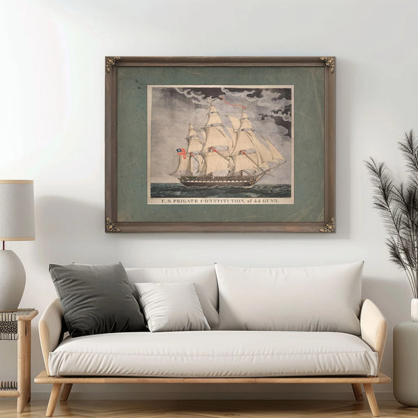 US. Frigate Constitution of 44 Guns  Hand colored lithograph by William Lynn — Framed Wall Art Room View | Bella Frye