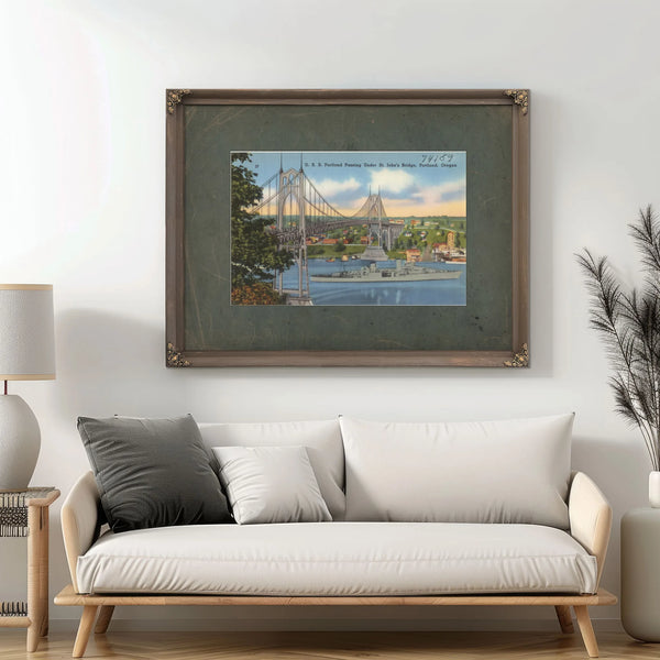U S S Portland Passing Under St John's Bridge Portland Oregon — vintage wall art by Bella Frye