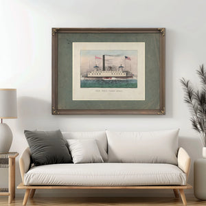 New York Ferry Boat Currier Ives lithograph depicting a side wheel steam fer — Framed Wall Art Room View | Bella Frye