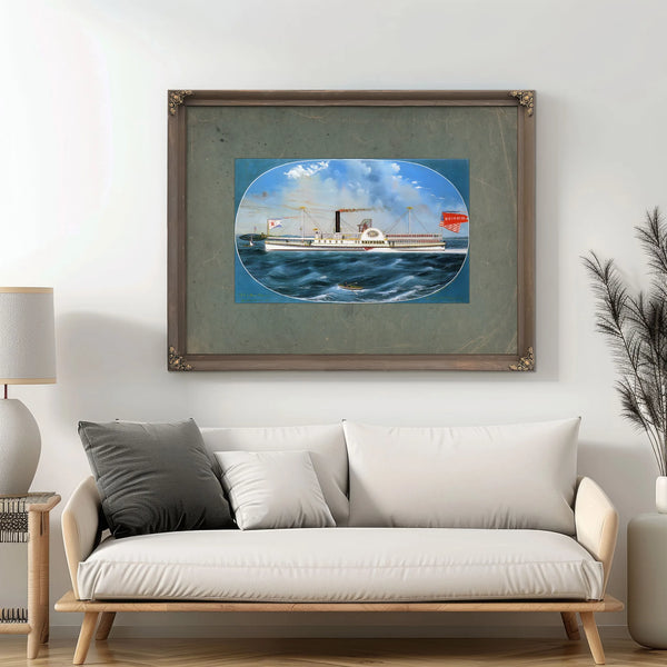 Steamboat Reindeer Hudson River Side Wheel Passenger Steamer — Framed Wall Art Room View | Bella Frye