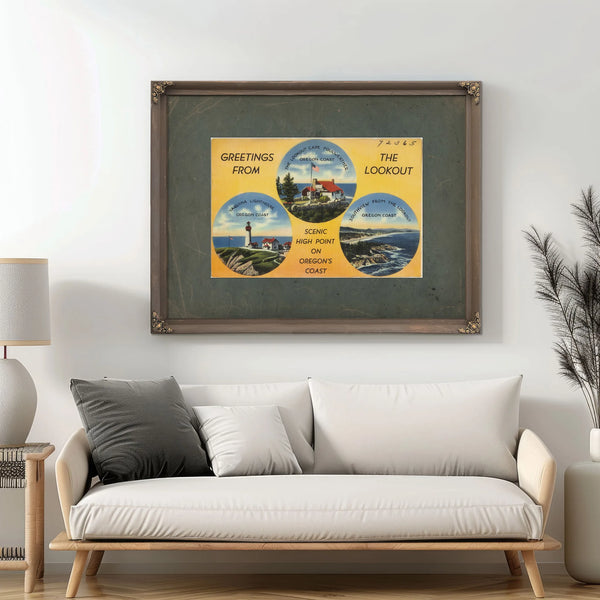 Greetings From The Lookout Scenic High Point On Oregon's Coast — vintage wall art by Bella Frye