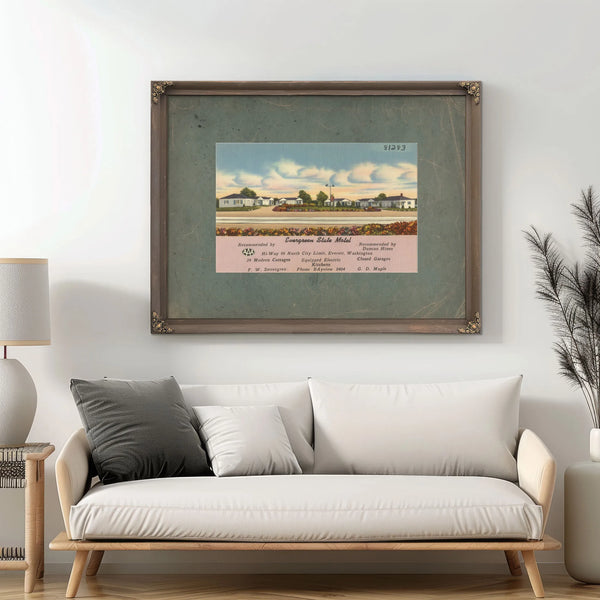 Evergreen State Motel Hi Way 99 North City Limits Everett Washington — vintage wall art by Bella Frye
