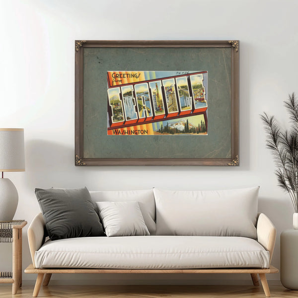 Greetings From Seattle Washington'2 — vintage wall art by Bella Frye