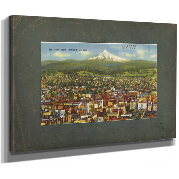 Mt Hood From Portland Oregon, canvas wrap — vintage framed wall art by Bella Frye