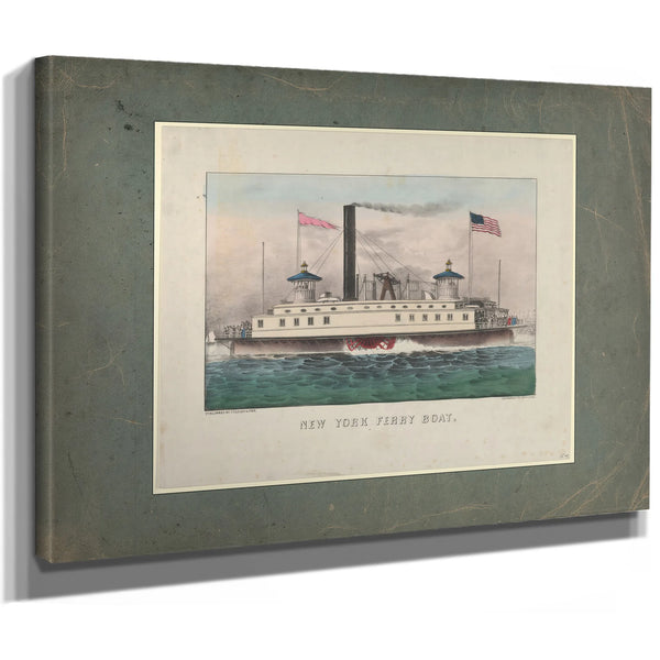 New York Ferry Boat Currier Ives lithograph depicting a side wheel steam fer — Stretched Canvas Print | Bella Frye