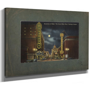 Broadway At Night 'The Great White Way' Portland Oregon, canvas wrap — vintage framed wall art by Bella Frye