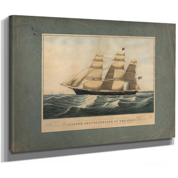 Clipper Ship Sovereign of the Seas lithograph by N Currier dedicated to Donald — Stretched Canvas Print | Bella Frye
