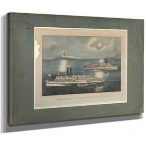Steamboats Passing at Midnight on Long Island Sound — Stretched Canvas Print | Bella Frye