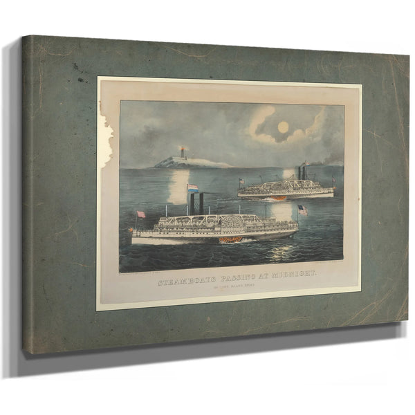 Steamboats Passing at Midnight on Long Island Sound — Stretched Canvas Print | Bella Frye