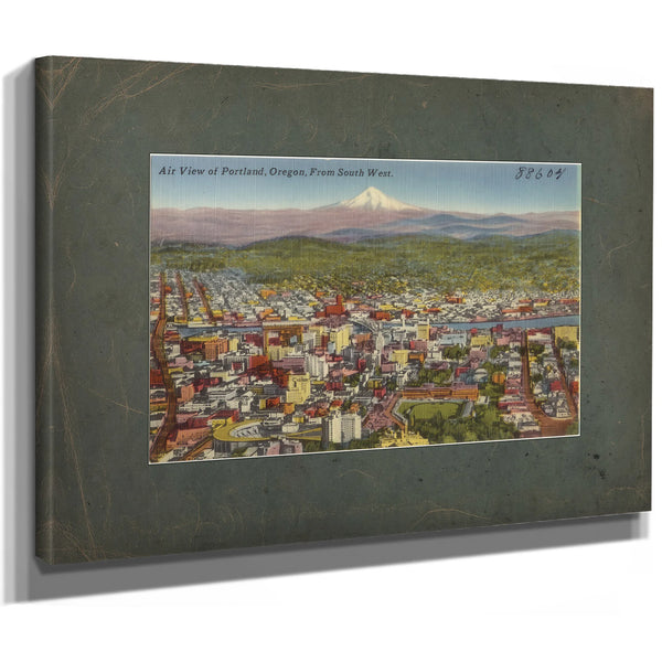 Air View Of Portland Oregon From South West, canvas wrap — vintage framed wall art by Bella Frye