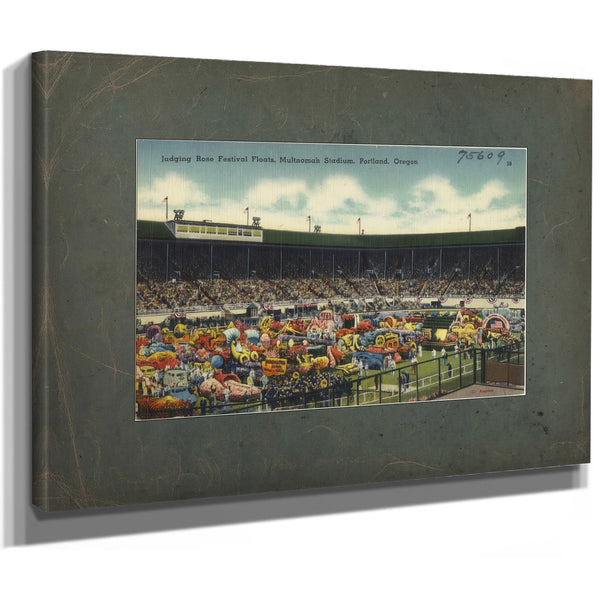 Judging Rose Festival Floats Multnomah Stadium Portland Oregon, canvas wrap — vintage framed wall art by Bella Frye