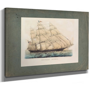 Outward Bound Currier Ives lithograph of a clipper ship under full sail — Stretched Canvas Print | Bella Frye