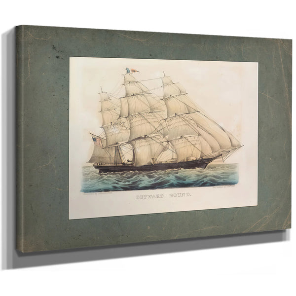 Outward Bound Currier Ives lithograph of a clipper ship under full sail — Stretched Canvas Print | Bella Frye
