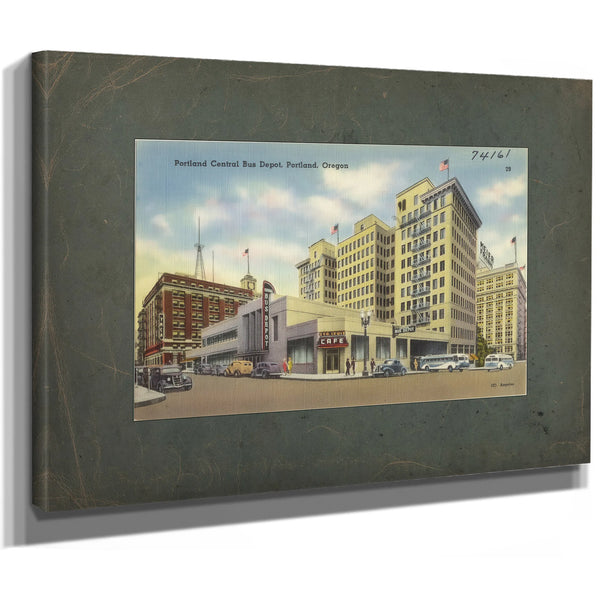 Portland Central Bus Depot Portland Oregon, canvas wrap — vintage framed wall art by Bella Frye