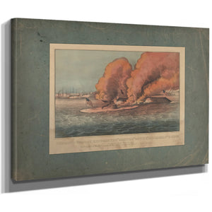 Terrific Combat Between the Monitor 2 Guns Merrimac 11 Guns in Hampton Roads M — Stretched Canvas Print | Bella Frye