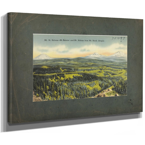 Mt St Helens Mt Rainier And Mt Adams From Mt Hood Oregon, canvas wrap — vintage framed wall art by Bella Frye