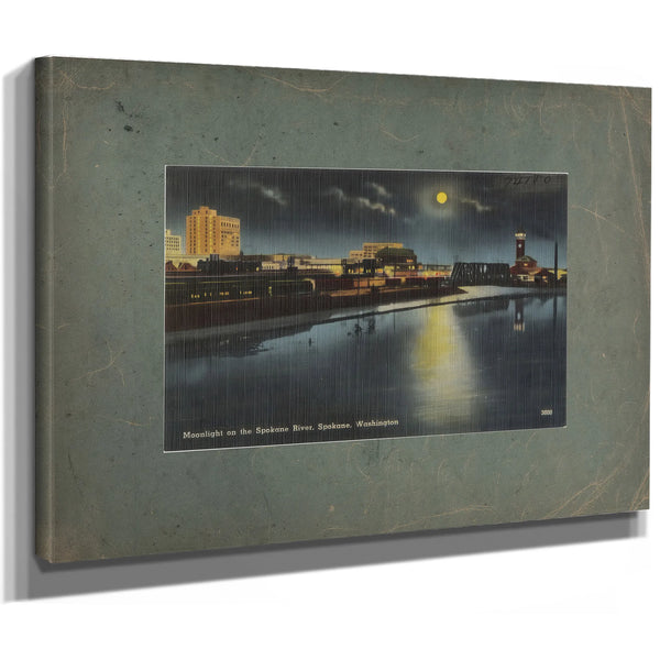 Moonlight On The Spokane River Spokane Washington, canvas wrap — vintage framed wall art by Bella Frye