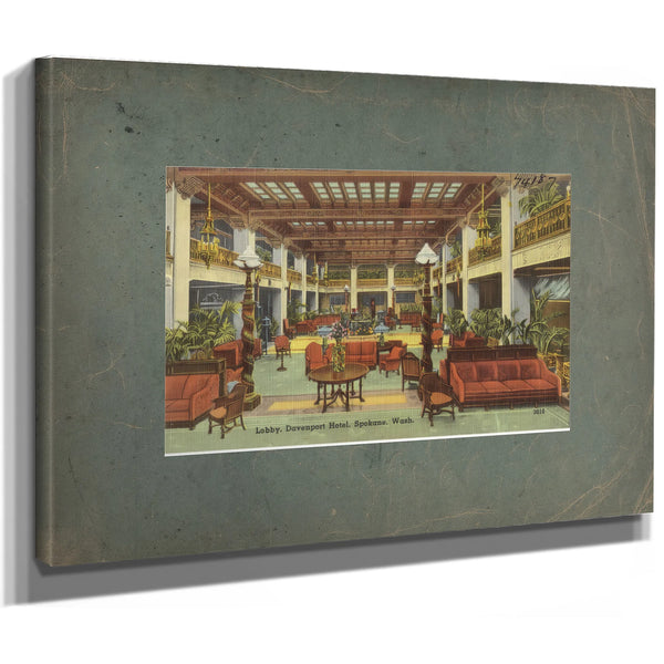 Lobby Davenport Hotel Spokane Wash, canvas wrap — vintage framed wall art by Bella Frye