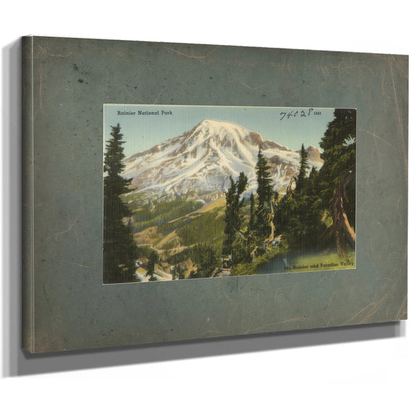 Rainier National Park Mt Rainier And Paradise Valley Washington, canvas wrap — vintage framed wall art by Bella Frye