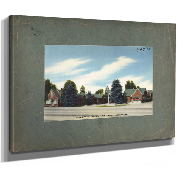 Blue Spruce Motel Spokane Washington, canvas wrap — vintage framed wall art by Bella Frye