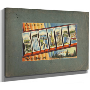 Greetings From Seattle Washington, canvas wrap — vintage framed wall art by Bella Frye