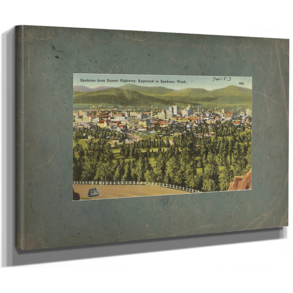 Spokane From Sunset Highway Approach To Spokane Wash, canvas wrap — vintage framed wall art by Bella Frye