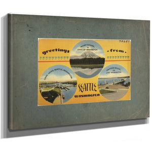 Greetings From Seattle Washington'1, canvas wrap — vintage framed wall art by Bella Frye