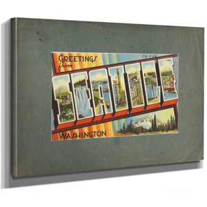 Greetings From Seattle Washington'2, canvas wrap — vintage framed wall art by Bella Frye