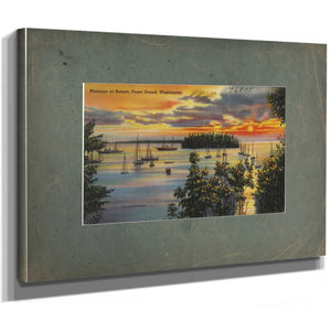 Moorage At Sunset Puget Sound Washington, canvas wrap — vintage framed wall art by Bella Frye