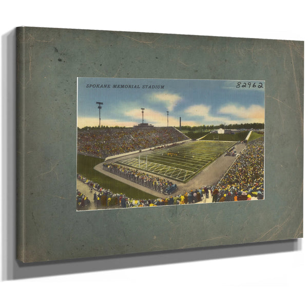 Spokane Memorial Stadium, canvas wrap — vintage framed wall art by Bella Frye