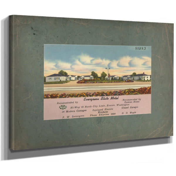 Evergreen State Motel Hi Way 99 North City Limits Everett Washington, canvas wrap — vintage framed wall art by Bella Frye