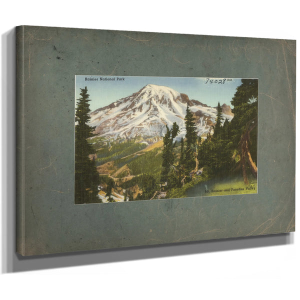 Rainier National Park Mt Rainier And Paradise Valley, canvas wrap — vintage framed wall art by Bella Frye