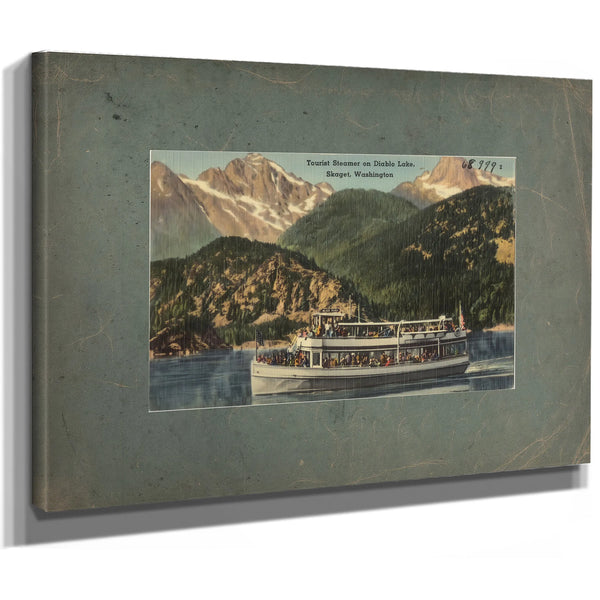 Tourist Steamer On Diablo Lake Skaget Washington, canvas wrap — vintage framed wall art by Bella Frye