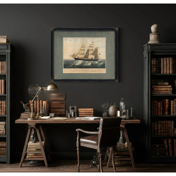 Clipper Ship Sovereign of the Seas lithograph by N Currier dedicated to Donald — Framed Wall Art Room View | Bella Frye