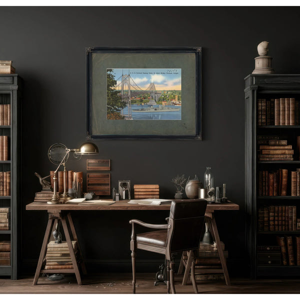 U S S Portland Passing Under St John's Bridge Portland Oregon — vintage wall art by Bella Frye