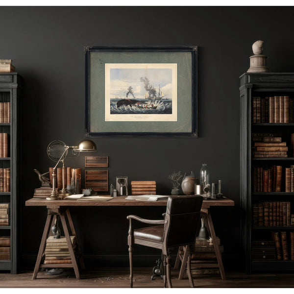 The Whale Fishery Attacking a Right Whale and Cutting In — Framed Wall Art Room View | Bella Frye