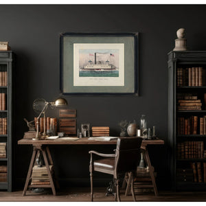 New York Ferry Boat Currier Ives lithograph depicting a side wheel steam fer — Framed Wall Art Room View | Bella Frye