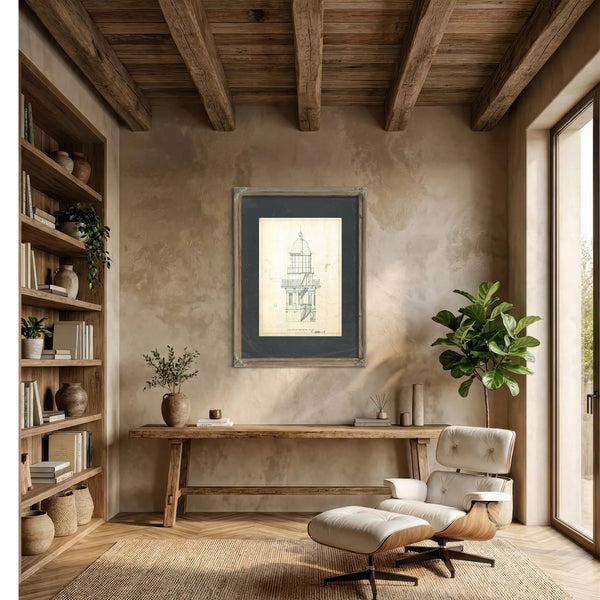 The Keepers Vigil — Lighthouse Lantern Room Architectural Blueprint — Framed Wall Art Room View | Bella Frye