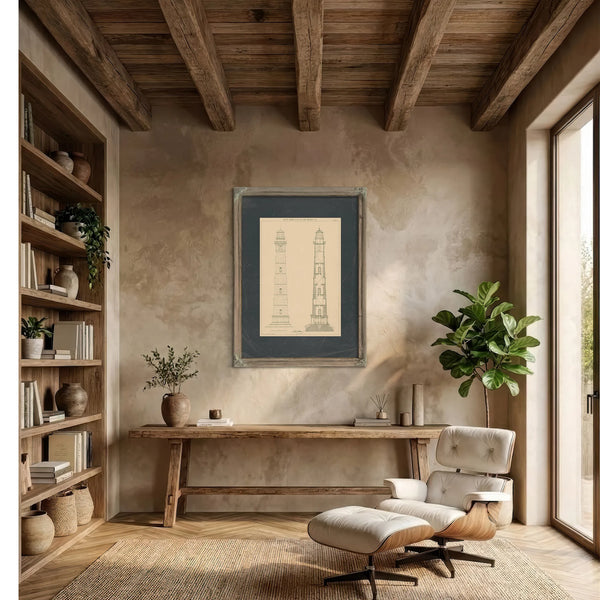 The Keepers Ascent Cape Henry Lighthouse Blueprint — Framed Wall Art Room View | Bella Frye